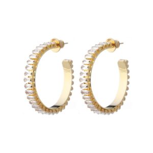 Gold hoop earrings studded with zirconia