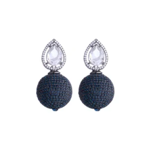 EARRING BALLS SET WITH CUTTED STONE BLUE SHINE COLORFUL